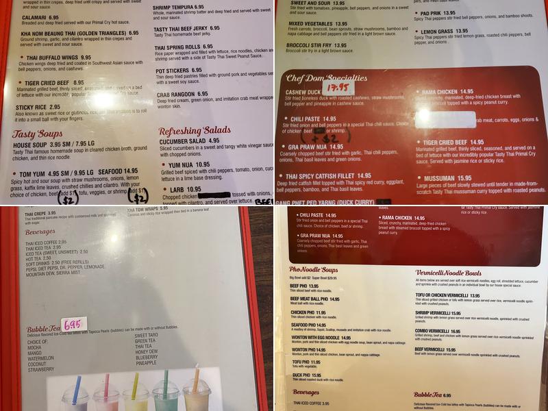 Tasty Thai Menu