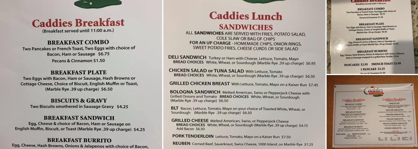 Caddies on Coronado Menu