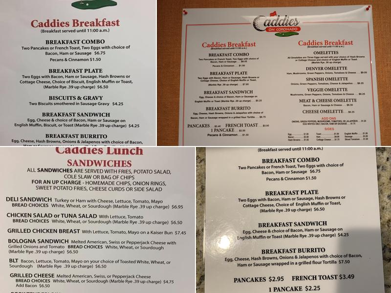 Caddies on Coronado Menu