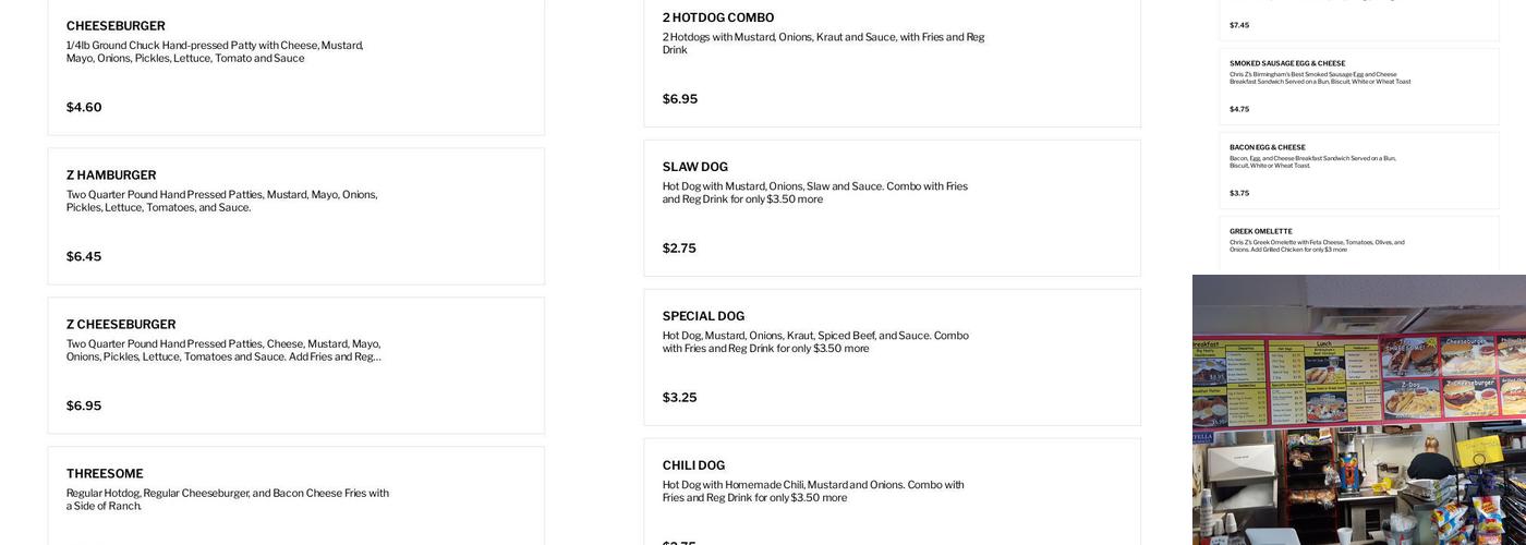 Chris Z's (Catering Only) Menu