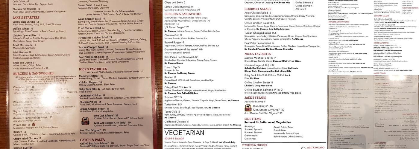 Nick & Jake's Parkville Menu