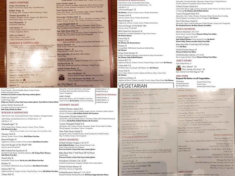 Nick & Jake's Parkville Menu