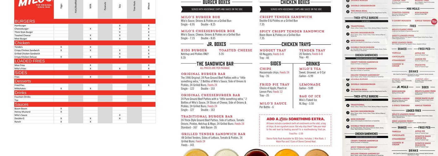 Milo's Hamburgers Menu