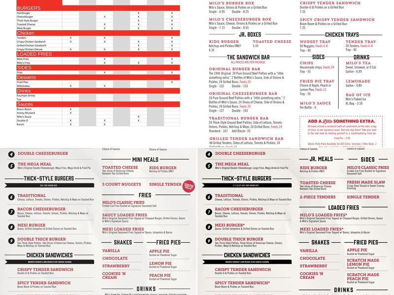 Milo's Hamburgers Menu