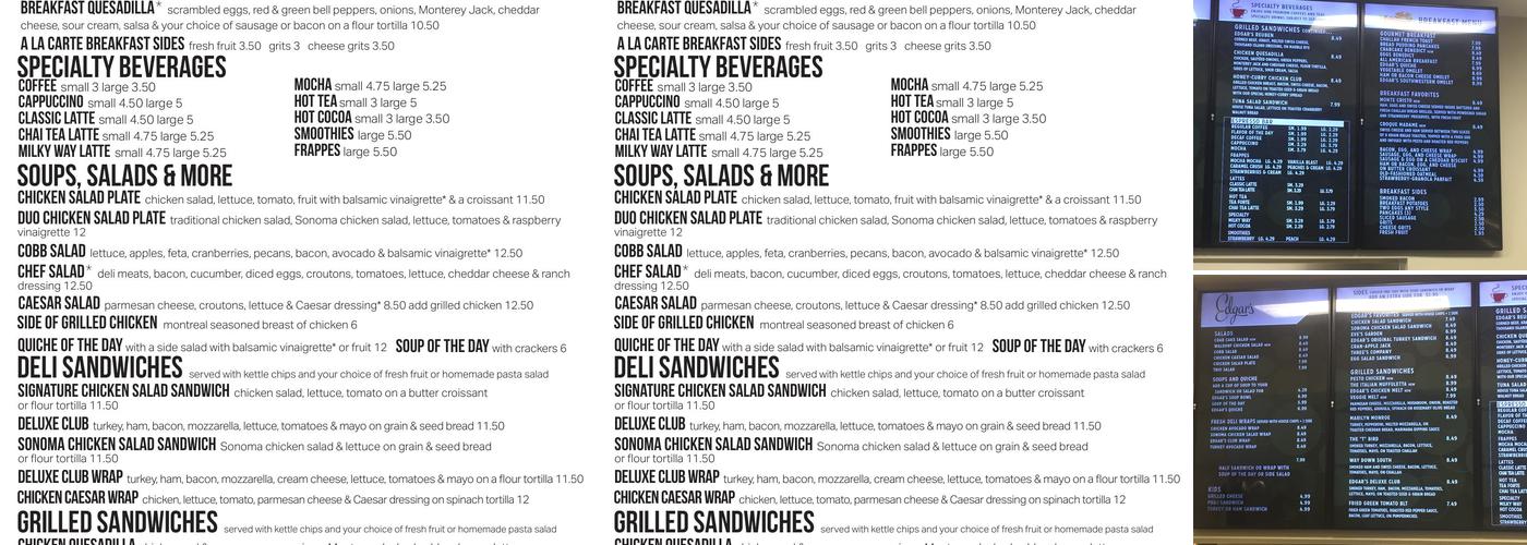 Edgar's Bakery Menu