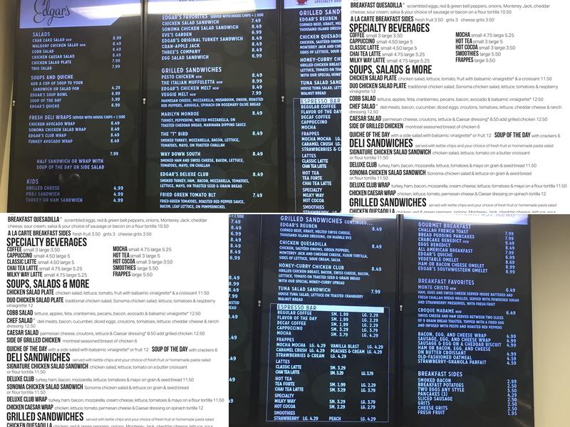 Edgar's Bakery Menu