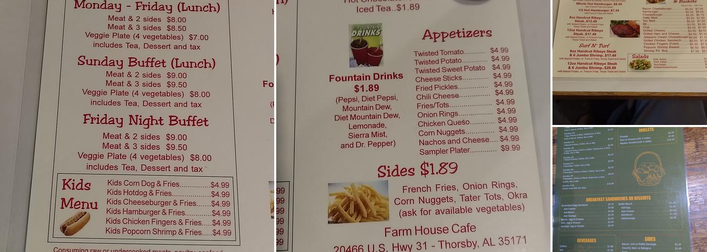 Farm House Cafe Menu