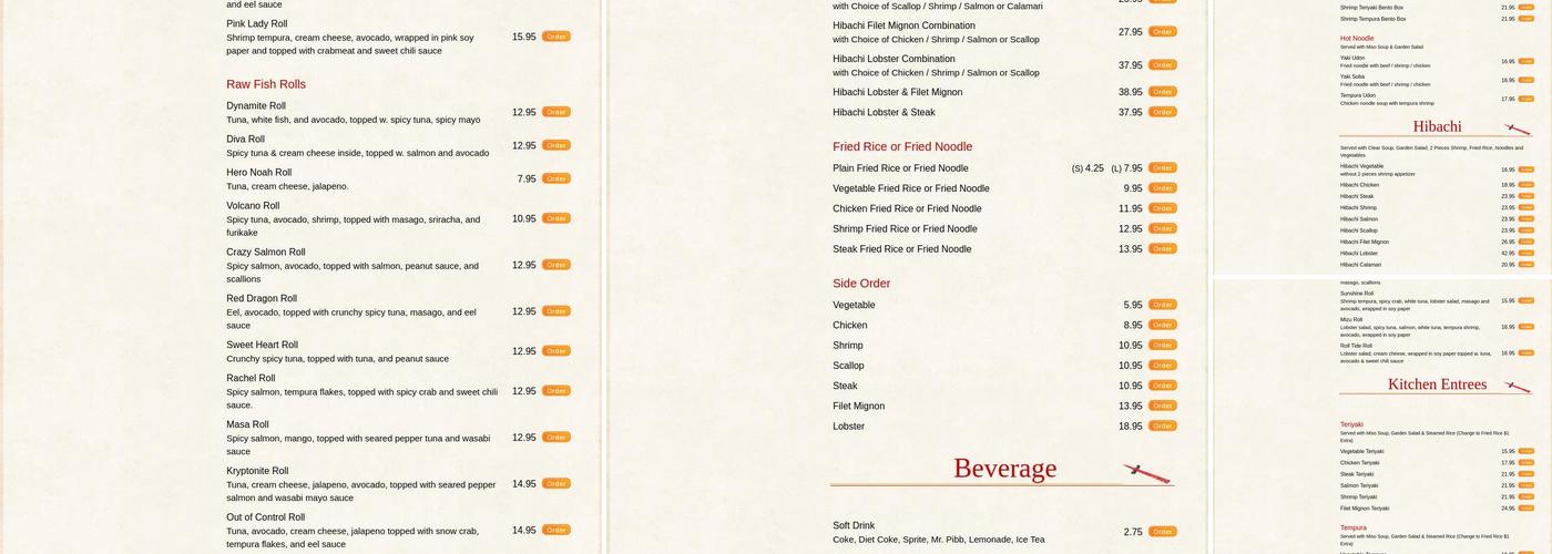 Mizu Japanese Steak House Menu