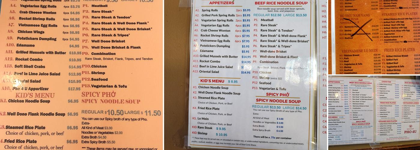 Phở 4 U Menu