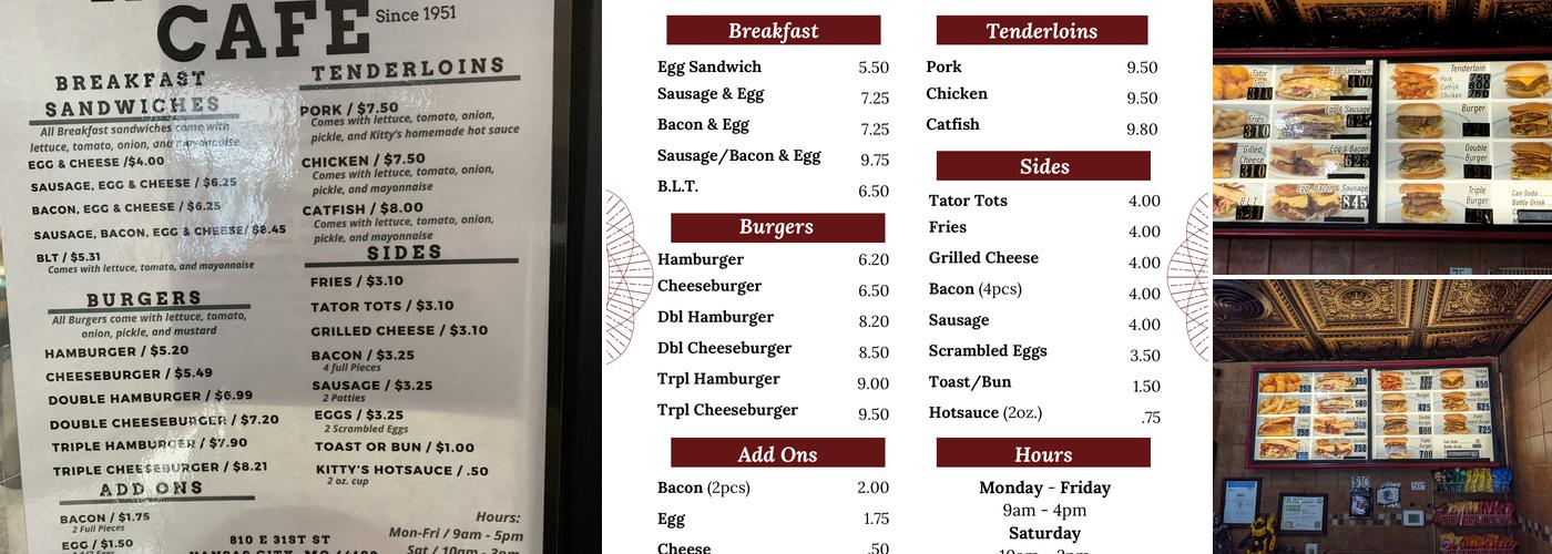 Kitty's Cafe Menu