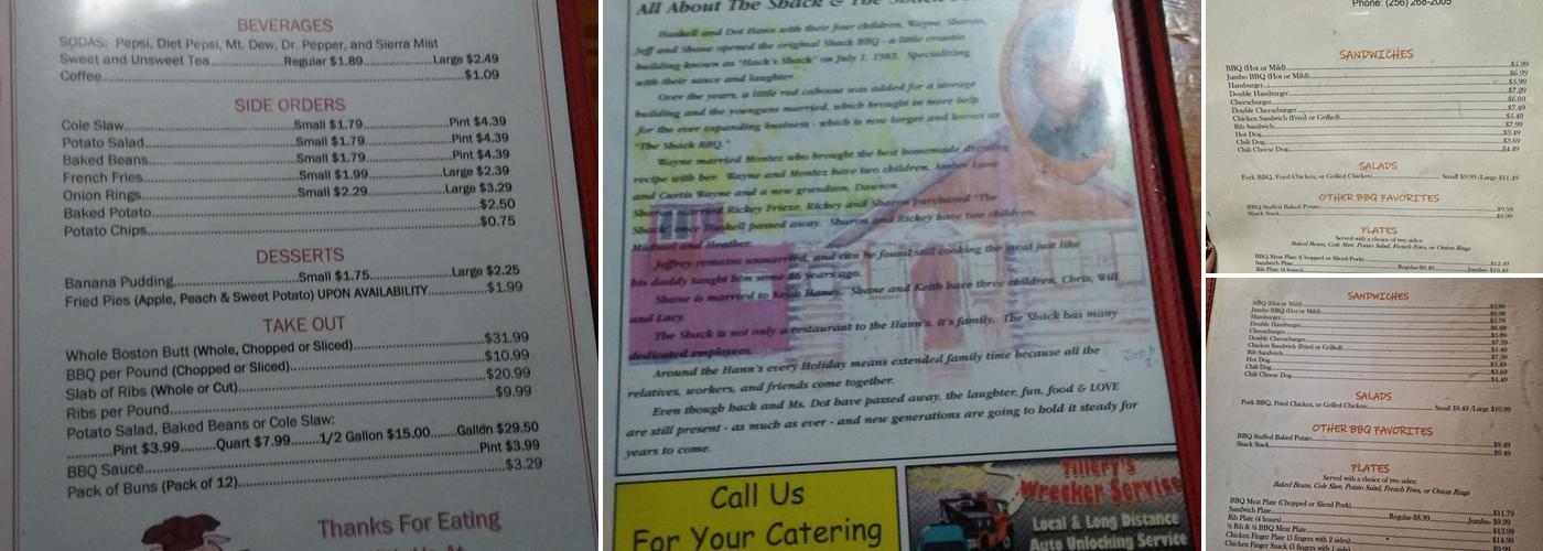 Shack BBQ Menu