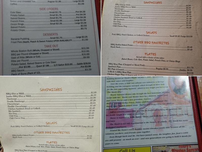 Shack BBQ Menu