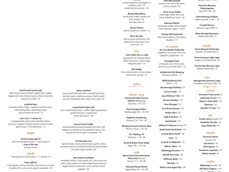 Bird Menu