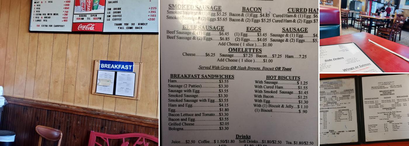 Fife’s Restaurant Menu