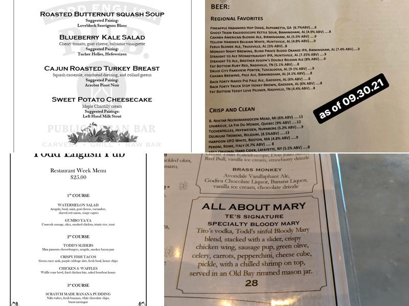 Todd English P.U.B. Menu