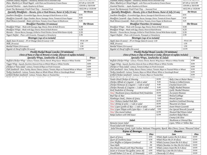 Sweet Tea Restaurant Menu