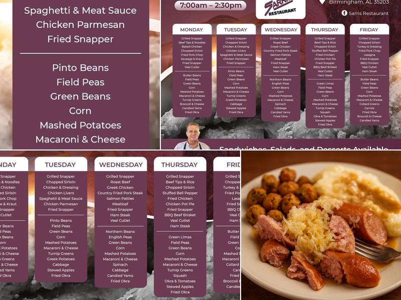 Sarris Restaurant Menu