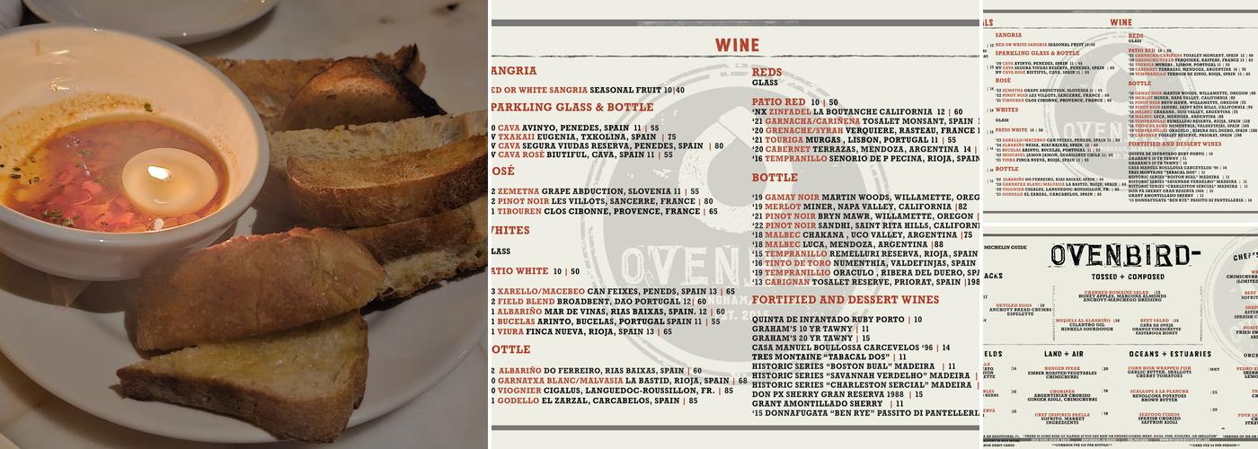 OvenBird Menu