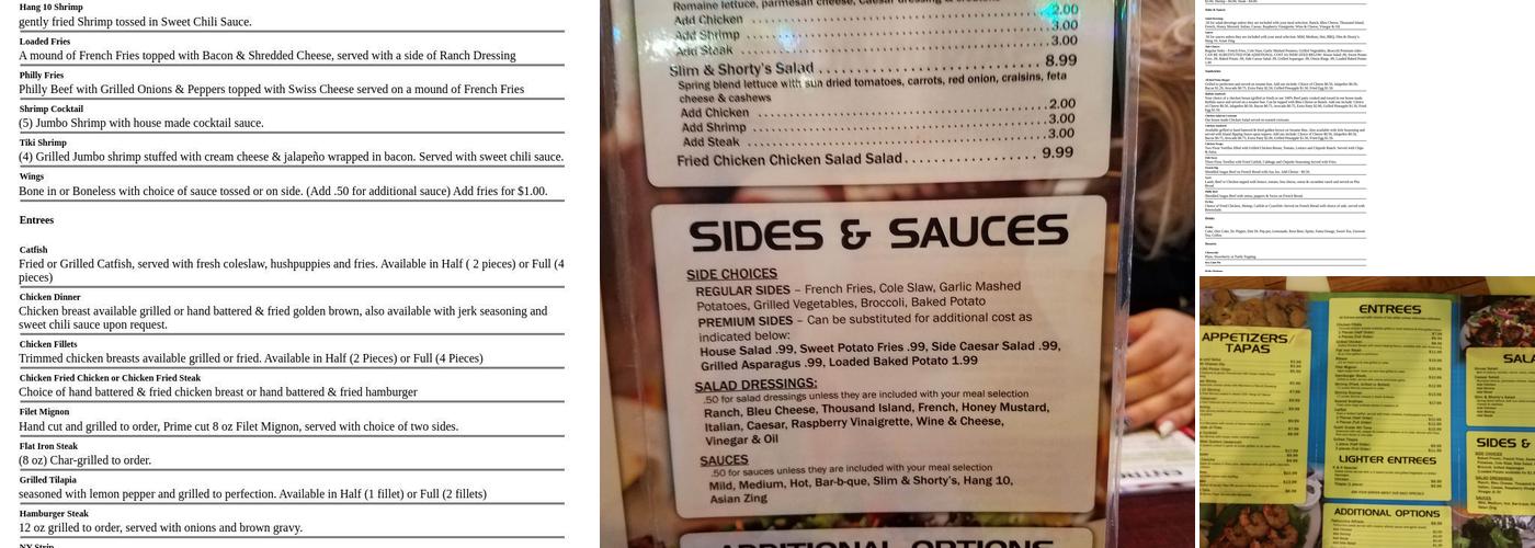 Slim and Shorty's Menu
