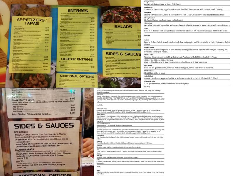 Slim and Shorty's Menu