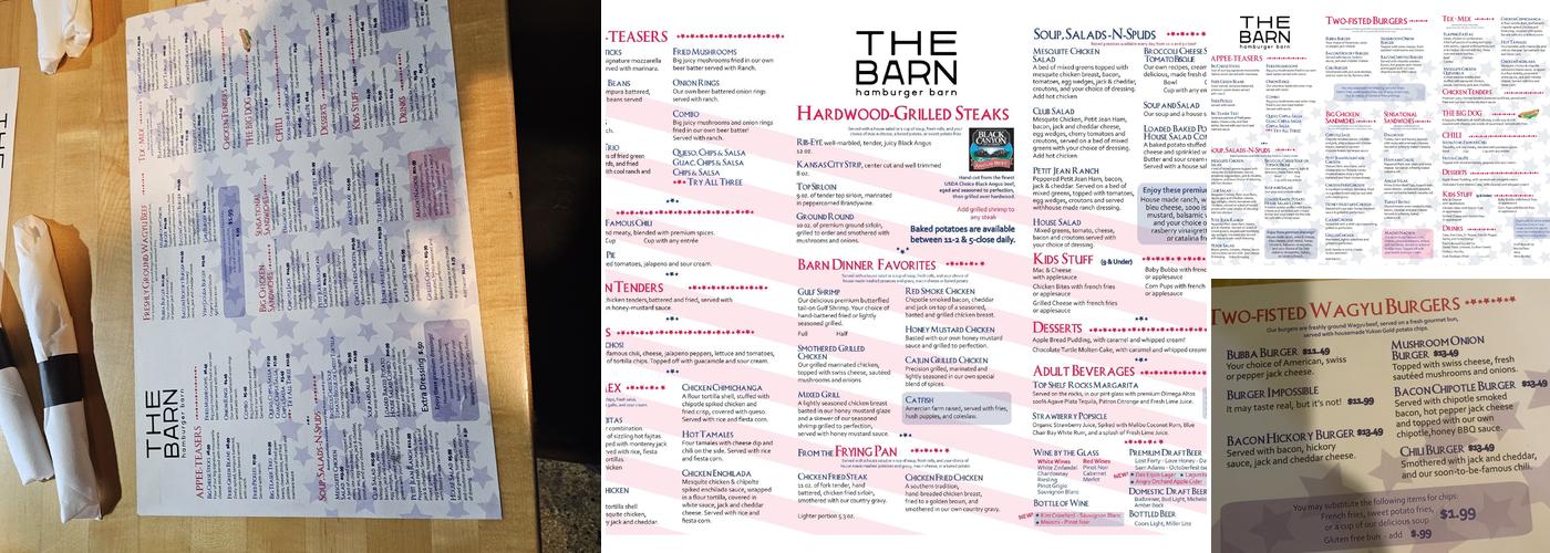 Hamburger Barn Menu