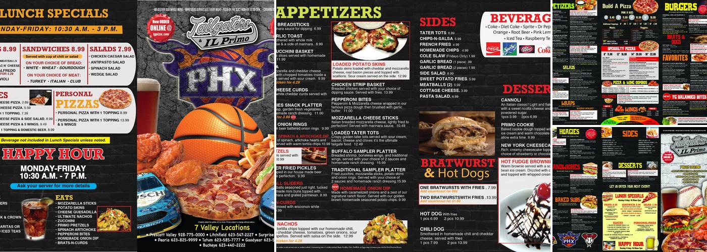 Tailgaters & IL Primo Prescott Valley Menu