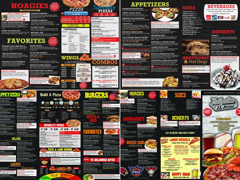 Tailgaters & IL Primo Prescott Valley Menu