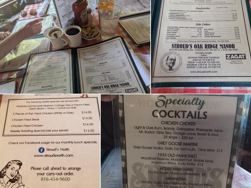 Stroud's Oak Ridge Manor Menu