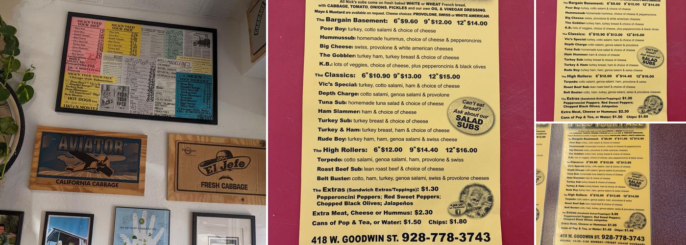 Nick's Feed Your Face Menu