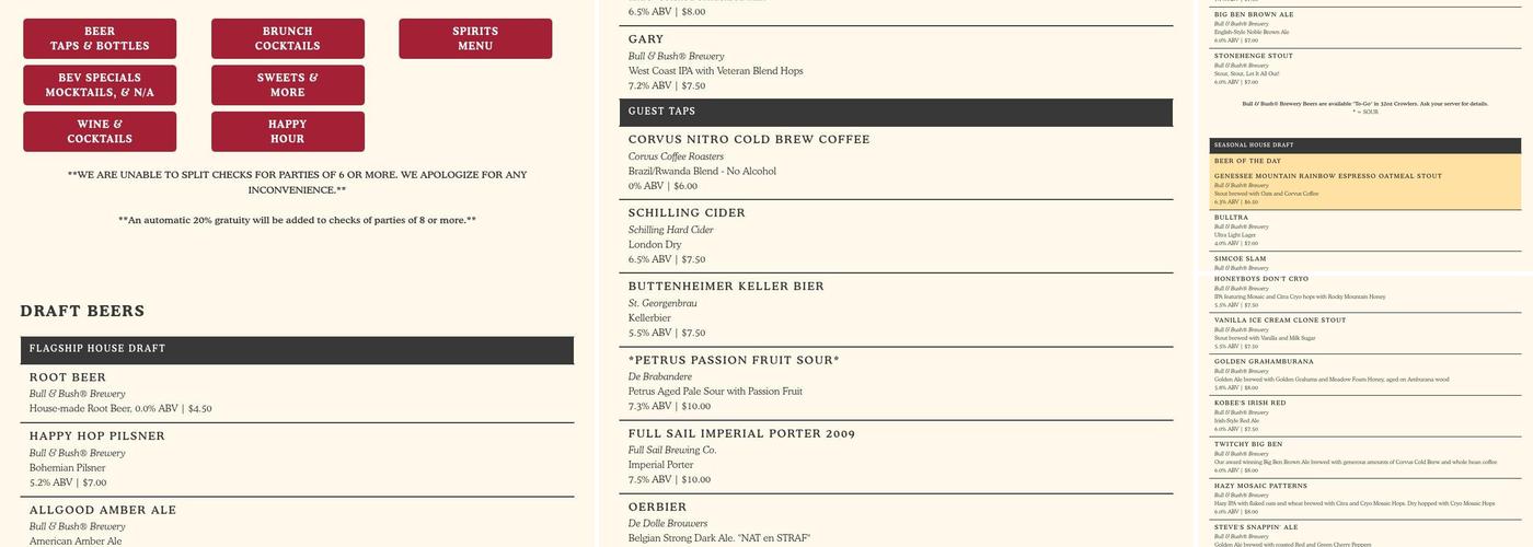 Bull & Bush Brewery Menu