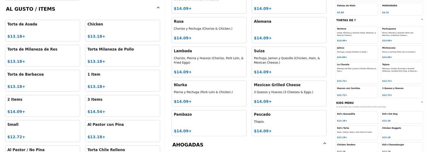 Las Tortas Menu