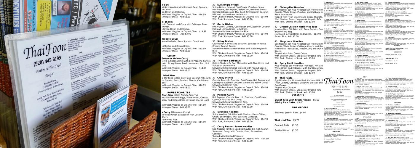 Thaifoon Menu