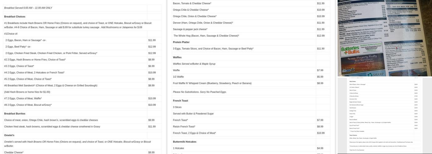 Blue Hills Cafe Menu