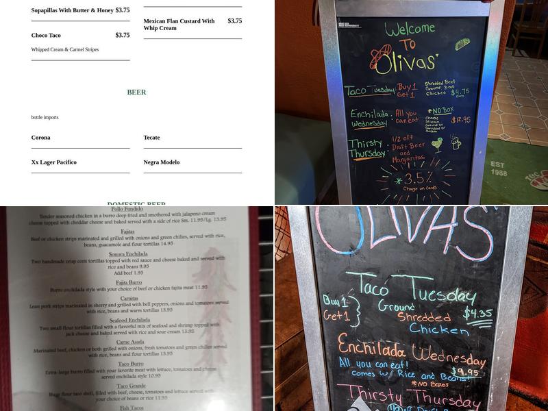 Olivas' Mexican Food Menu