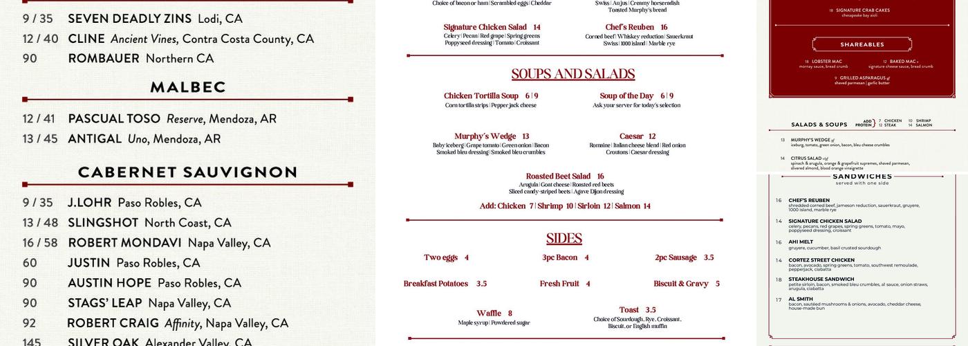 Murphy's Restaurant Menu