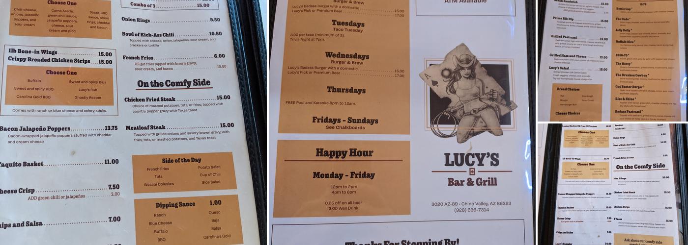 Lucy's Bar & Grill Menu