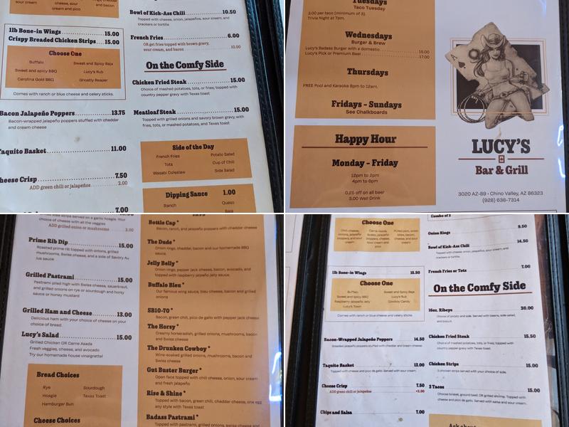 Lucy's Bar & Grill Menu