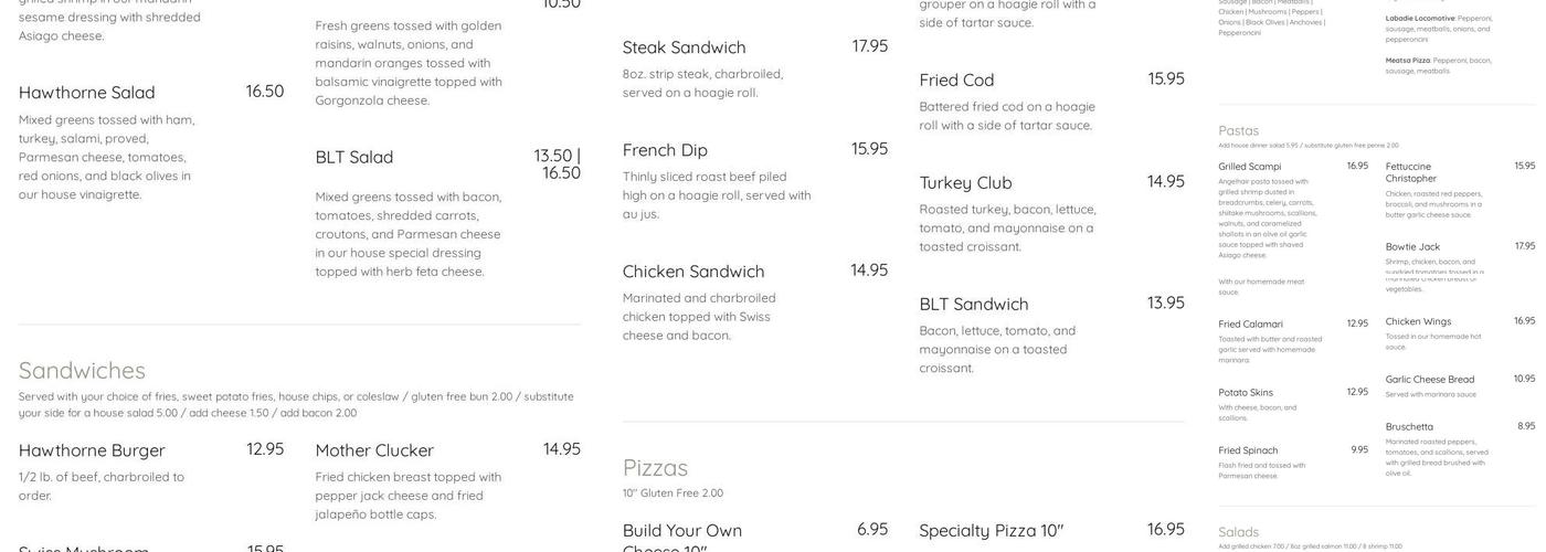 The Hawthorne Inn Menu