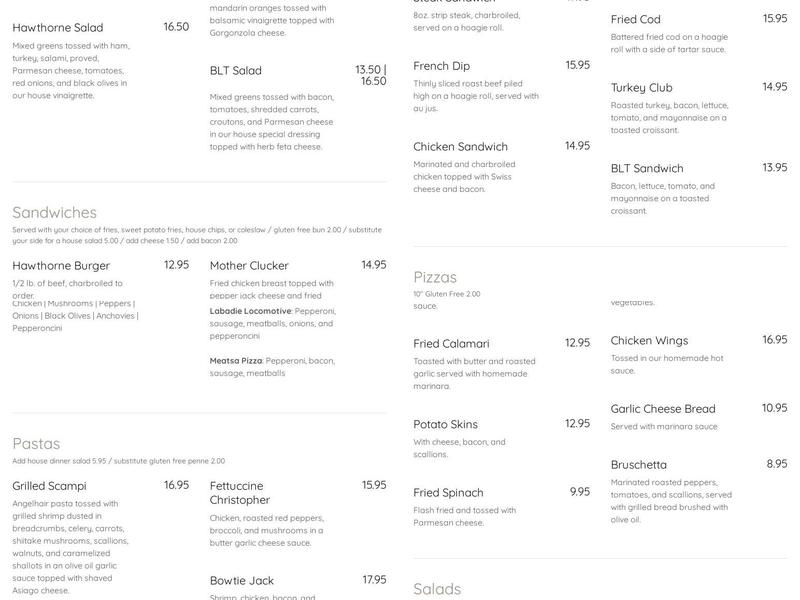 The Hawthorne Inn Menu
