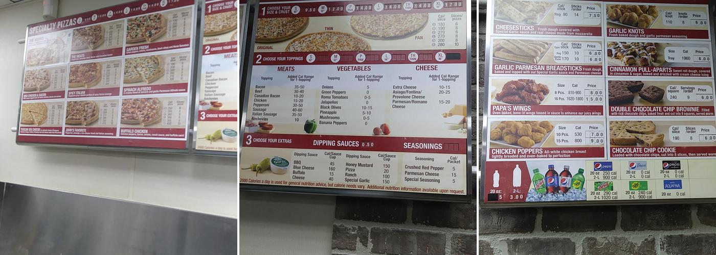 Papa Johns Pizza Menu