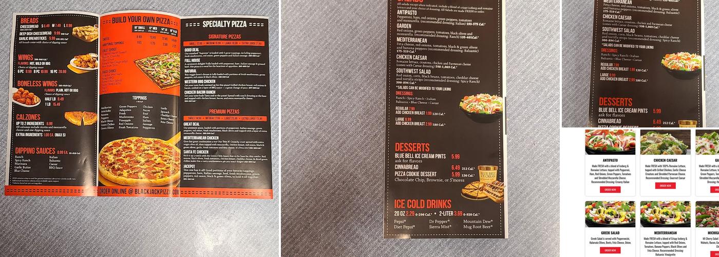 Blackjack Pizza & Salads Menu