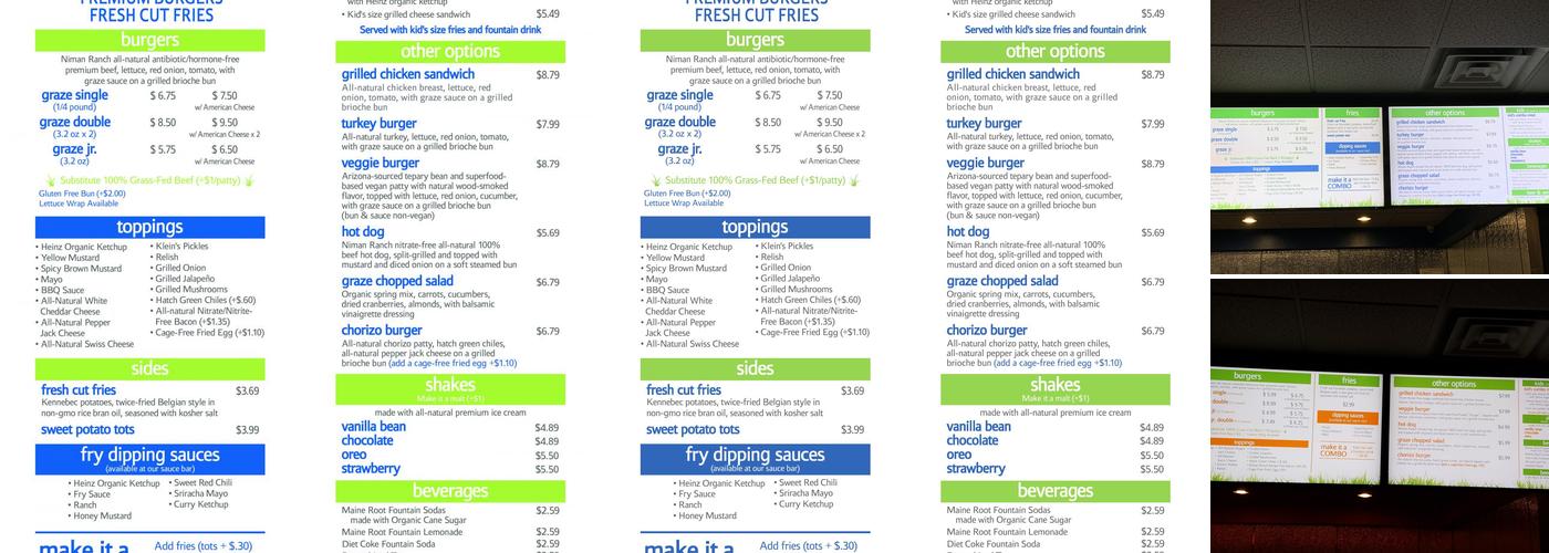 Graze Premium Burgers Menu