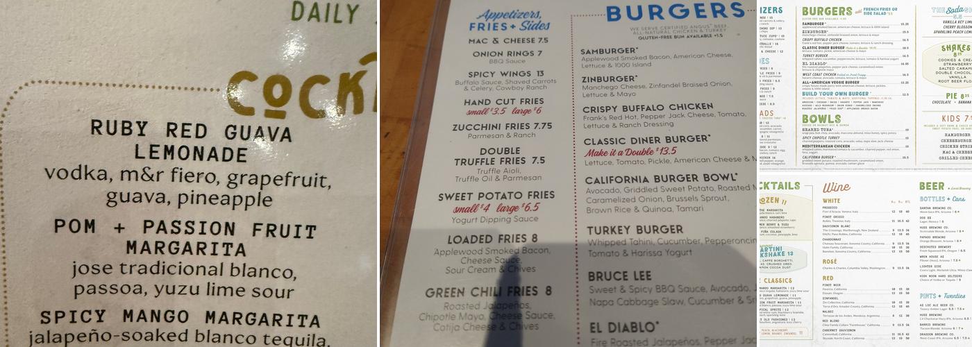Zinburger Menu