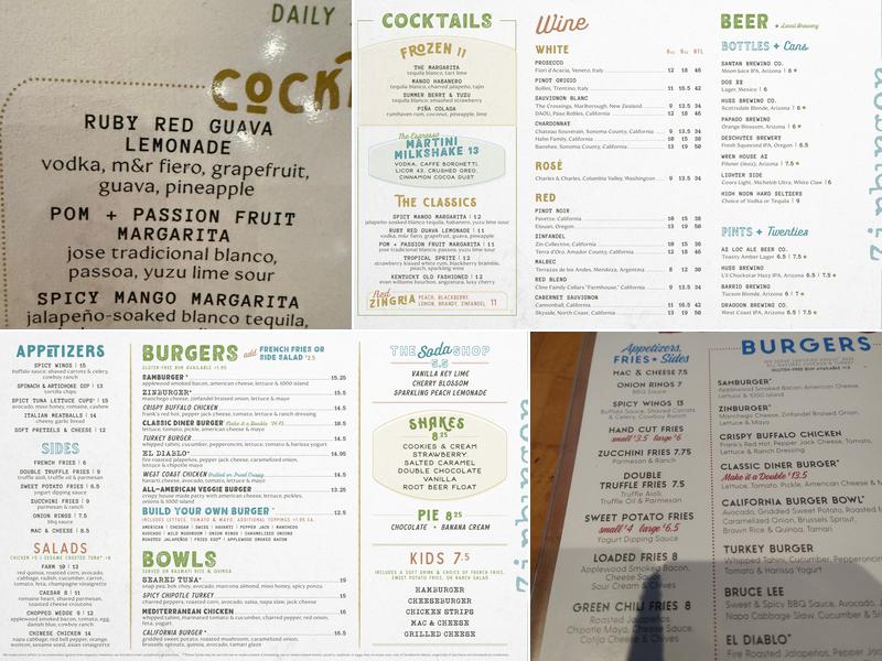 Zinburger Menu