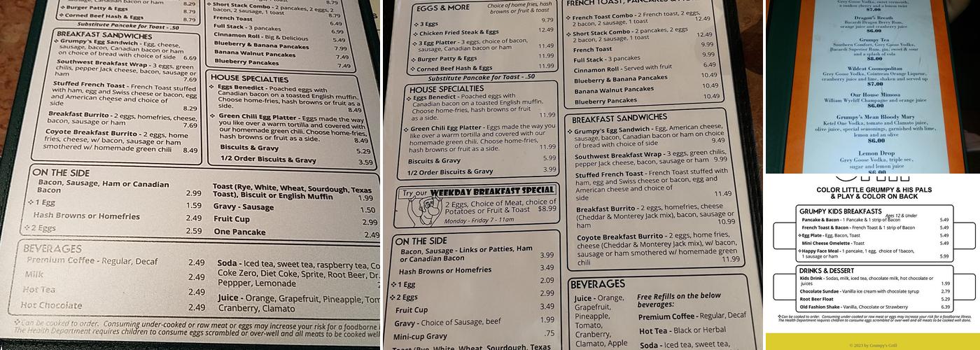 Grumpy's Grill Menu