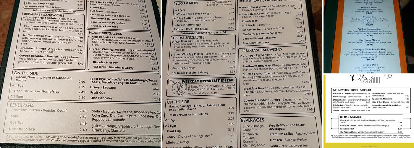 Grumpy's Grill Menu