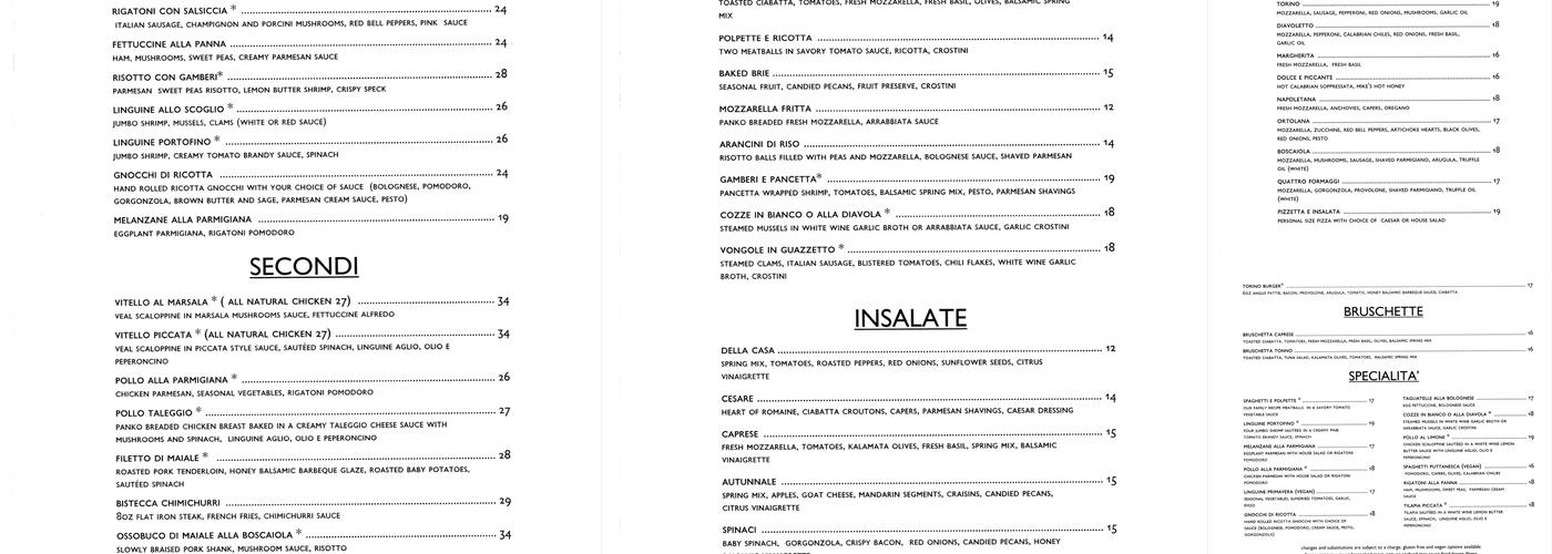 Caffe Torino Menu