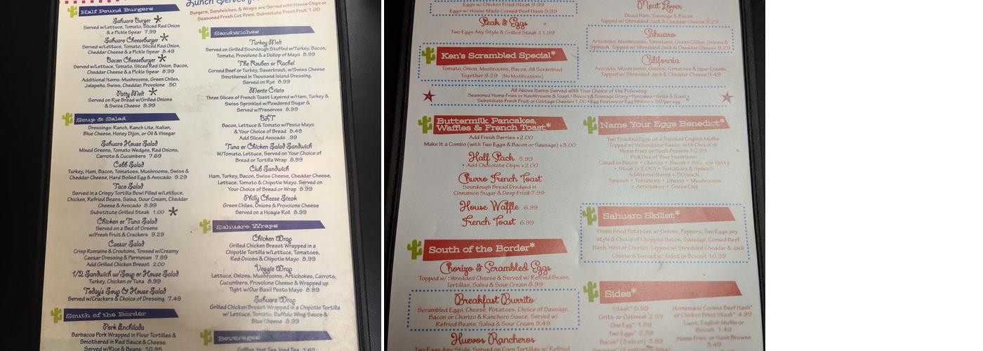 Sahuaro Cafe Menu