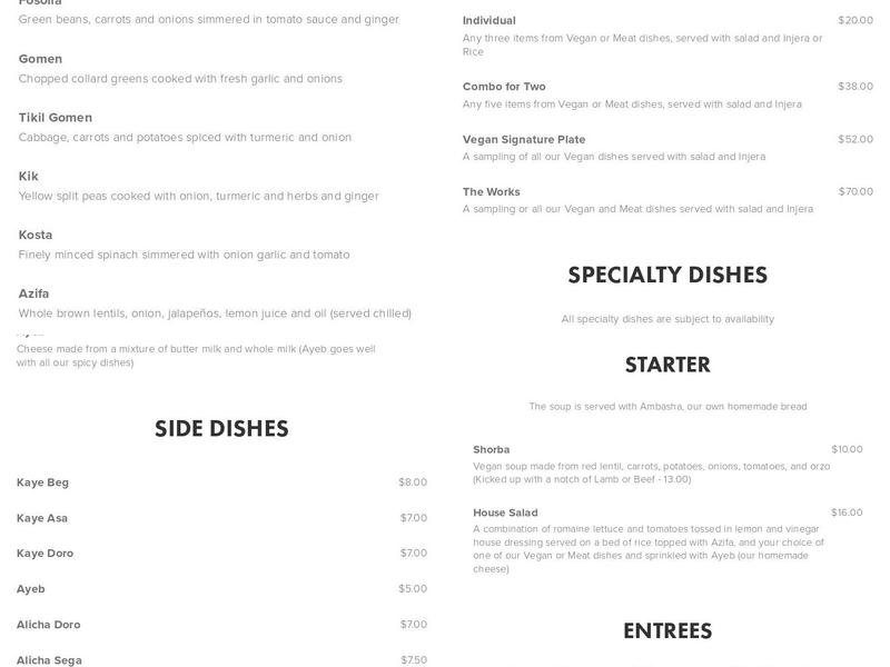 Cafe Desta Menu