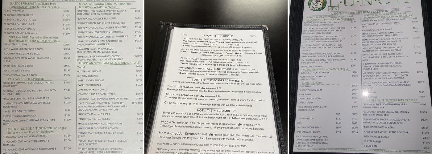 Crying Onion Cafe Menu
